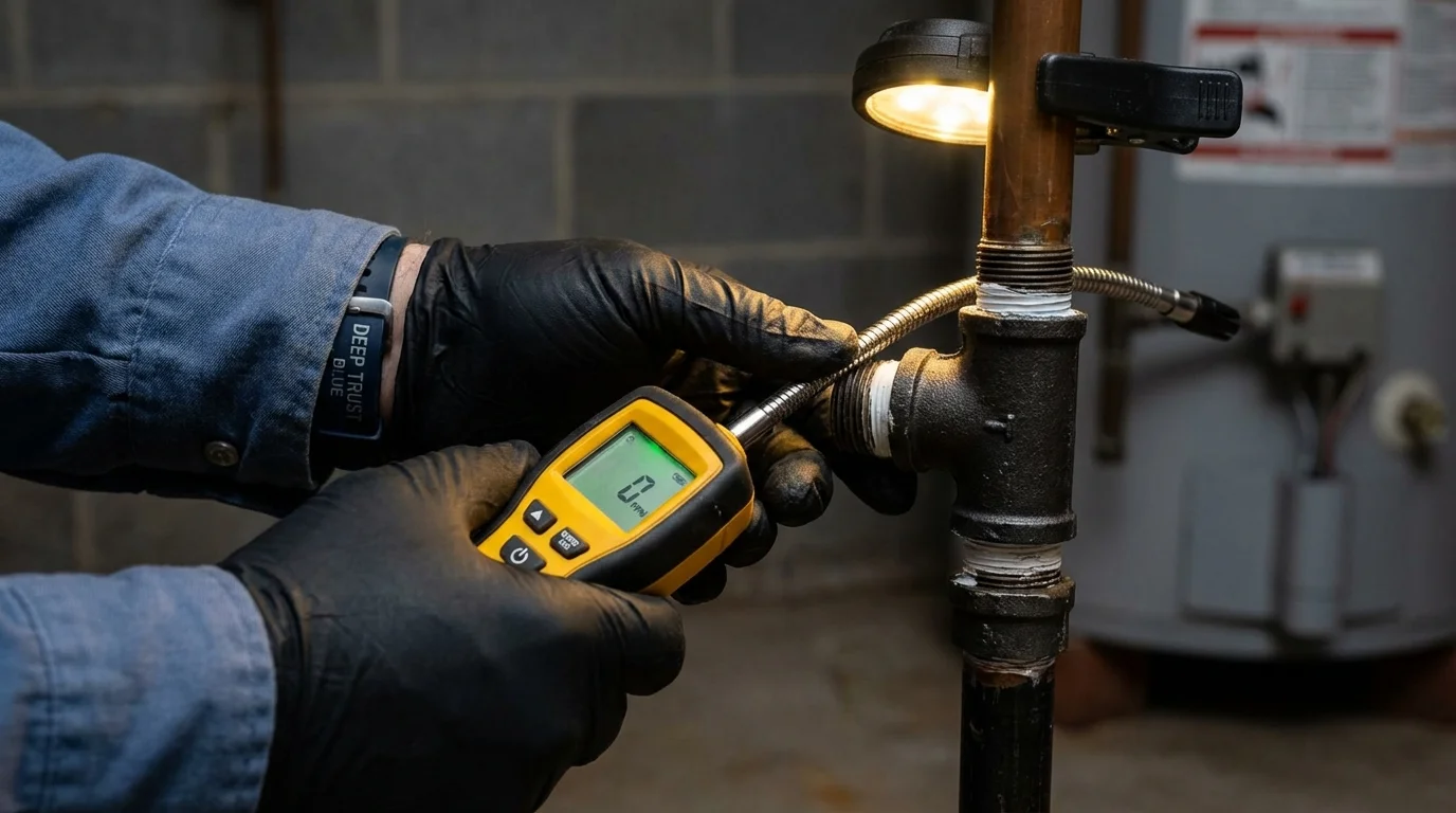 Gas leak detection with electronic sniffer by Johns Plumbing LLC in Ault