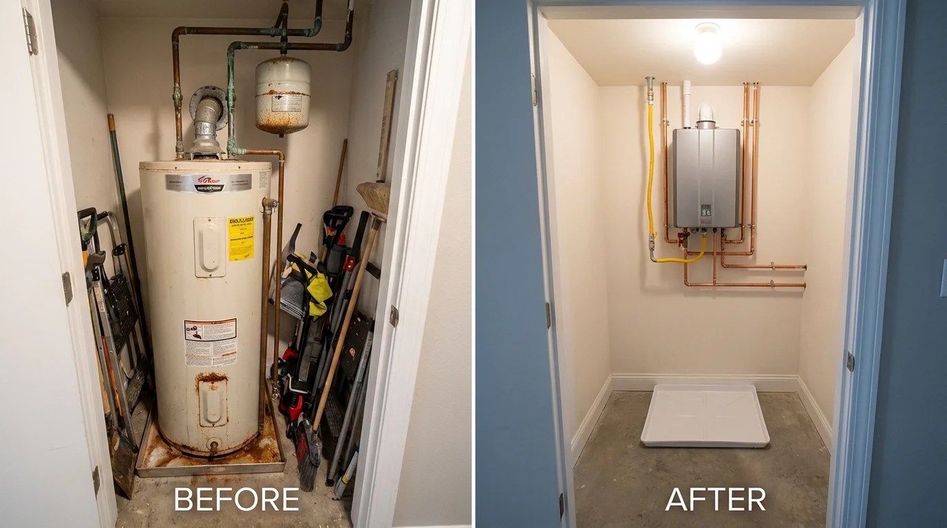 Tank water heater versus wall-mounted tankless unit comparison for Ault, CO homeowners